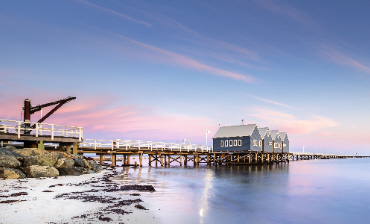 Busselton Jetty. Huts on jetty by ocean